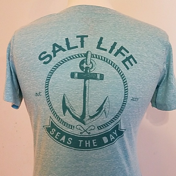 Salt Life V-Neck Tee 💙 Heather Baby Blue - Picture 3 of 5